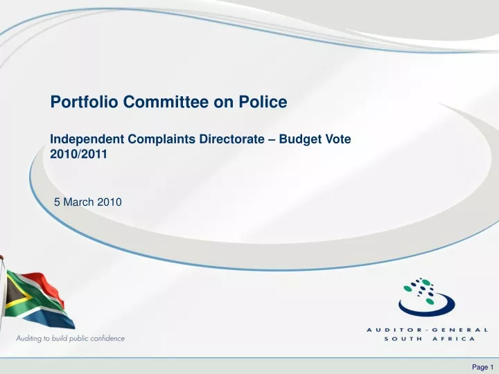 portfolio committee on police independent complaints directorate budget vote 2010 2011