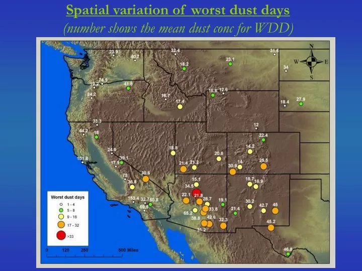 spatial variation of worst dust days number shows