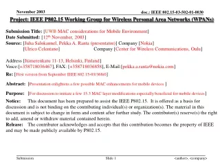 Project: IEEE P802.15 Working Group for Wireless Personal Area Networks (WPANs)