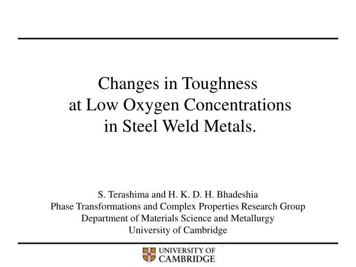 changes in toughness at low oxygen concentrations in steel weld metals