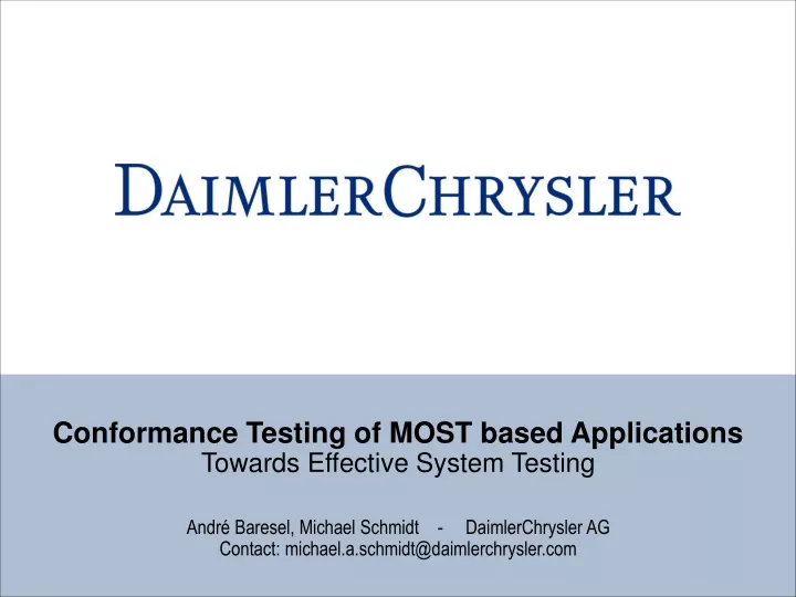conformance testing of most based applications towards effective system testing