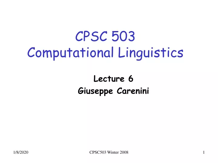 cpsc 503 computational linguistics