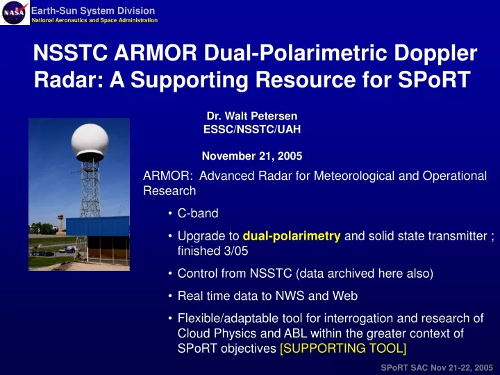 nsstc armor dual polarimetric doppler radar