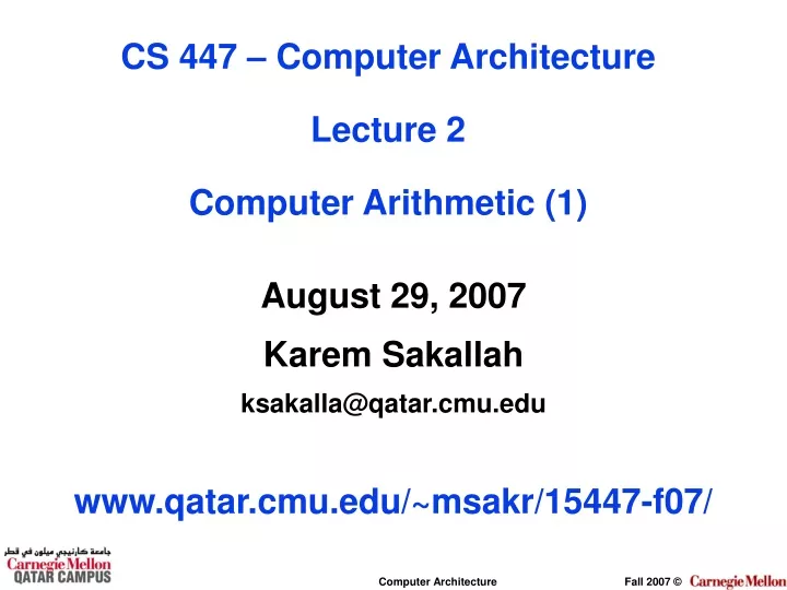 cs 447 computer architecture lecture 2 computer