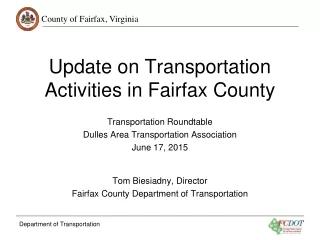 Update on Transportation Activities in Fairfax County