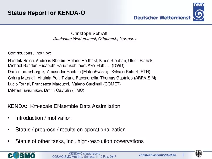 status report for kenda o
