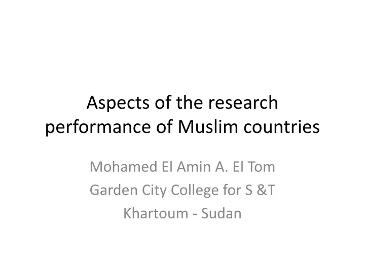 aspects of the research performance of muslim countries