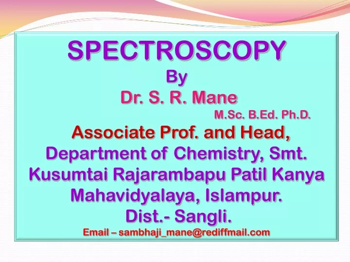 spectroscopy by dr s r mane