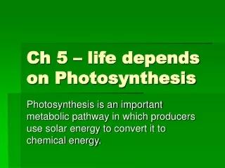 Ch  5 – life depends on Photosynthesis