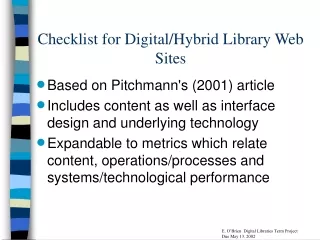 Checklist for Digital/Hybrid Library Web Sites