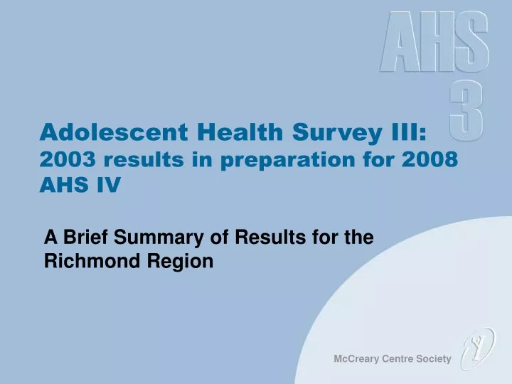 adolescent health survey iii 2003 results in preparation for 2008 ahs iv