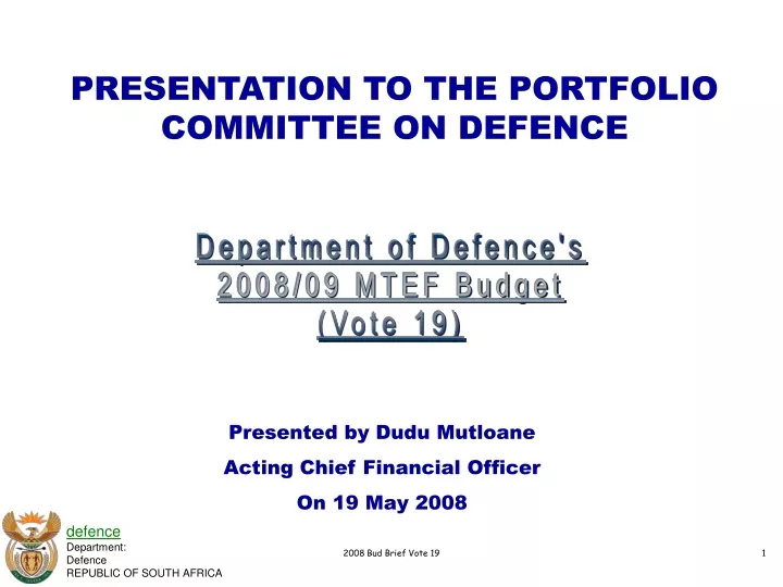 presentation to the portfolio committee on defence