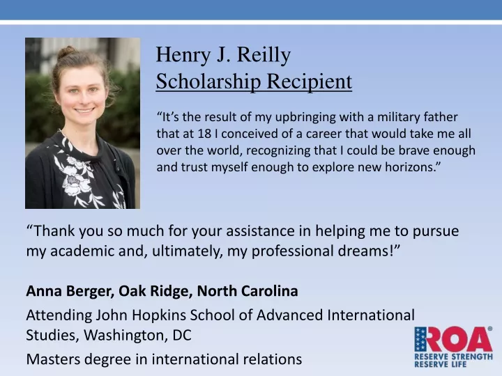 henry j reilly scholarship recipient