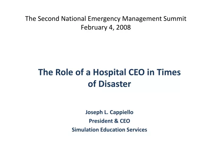 the second national emergency management summit february 4 2008