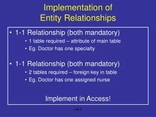 Implementation of Entity Relationships