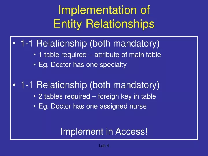 implementation of entity relationships