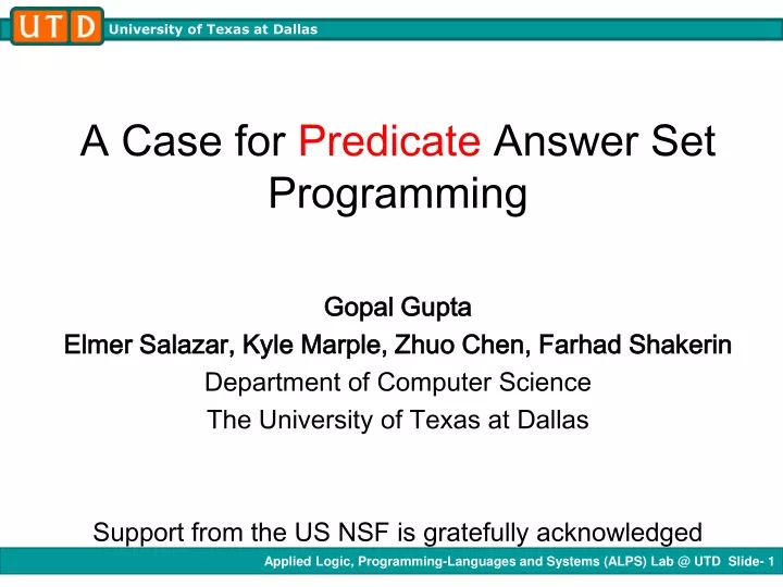 a case for predicate answer set programming
