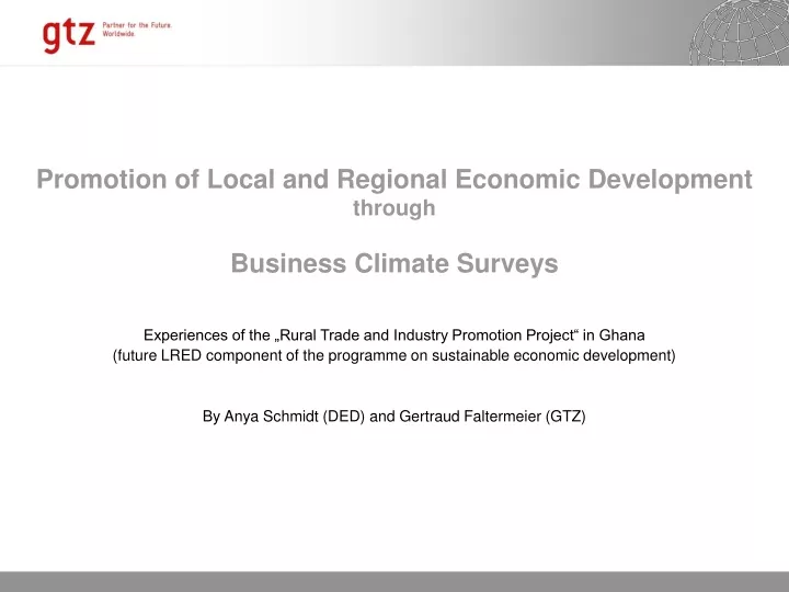 promotion of local and regional economic development through business climate surveys
