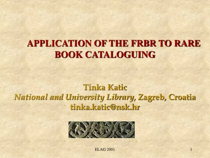 application of the frbr to rare book cataloguing