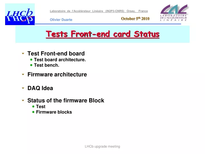 tests front end card status