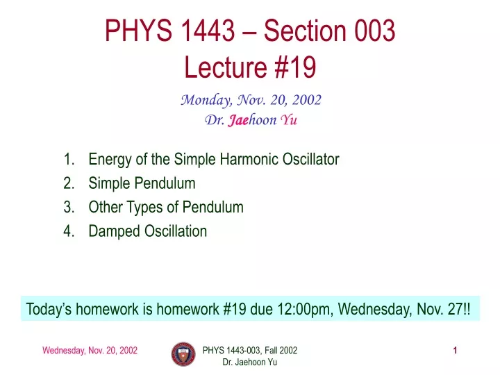 phys 1443 section 003 lecture 19