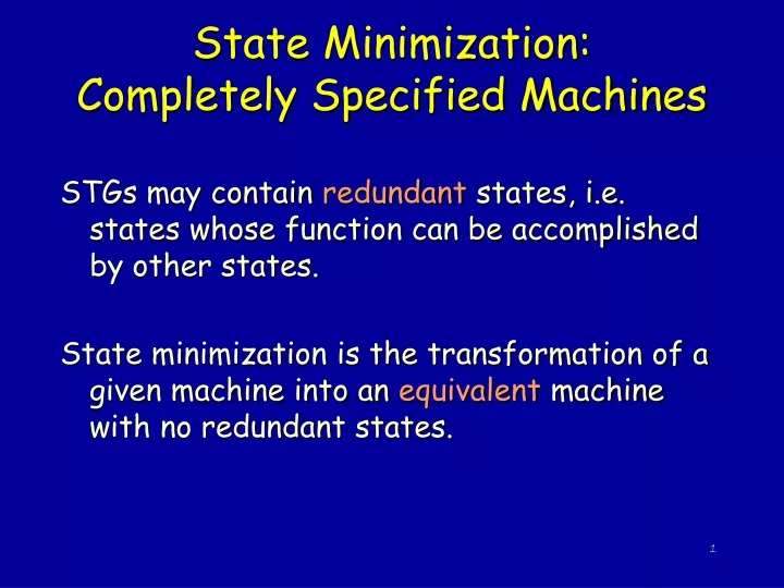 state minimization completely specified machines