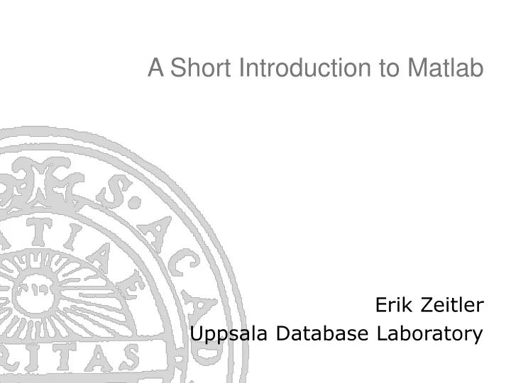 a short introduction to matlab