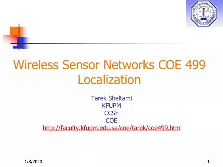 wireless sensor networks coe 499 localization