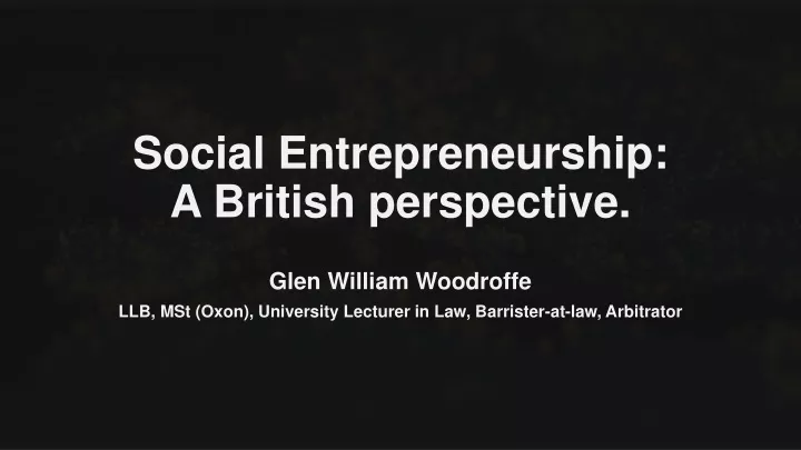 social entrepreneurship a british perspective