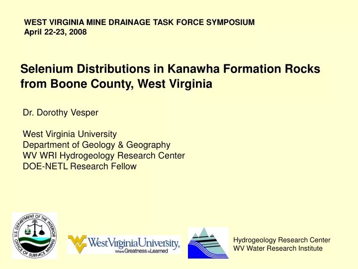 selenium distributions in kanawha formation rocks from boone county west virginia