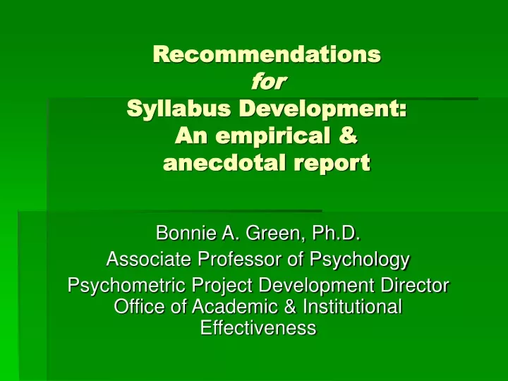 recommendations for syllabus development an empirical anecdotal report