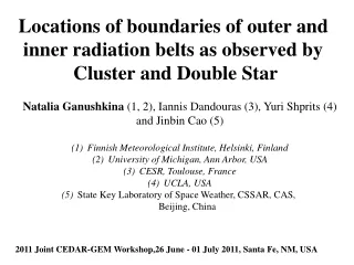 Locations of boundaries of outer and  inner radiation belts as observed by