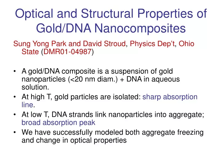 optical and structural properties of gold dna nanocomposites