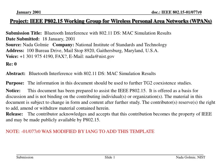 project ieee p802 15 working group for wireless