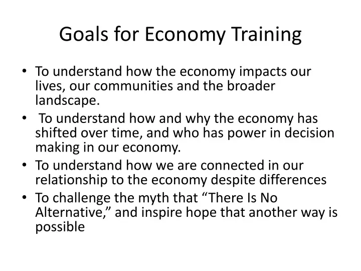 goals for economy training