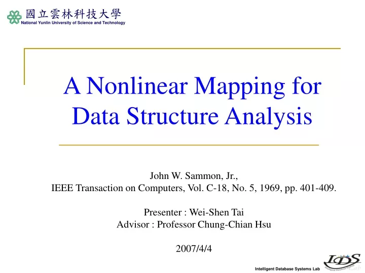 a nonlinear mapping for data structure analysis