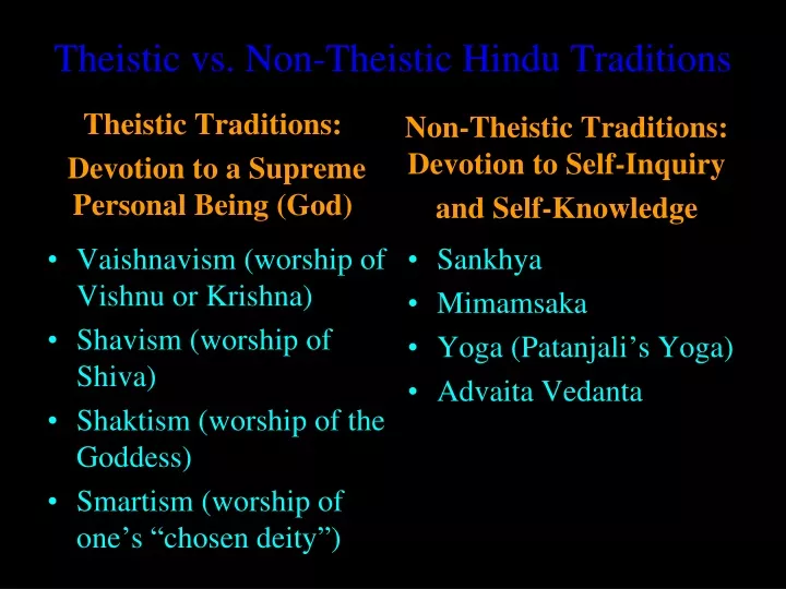 theistic vs non theistic hindu traditions