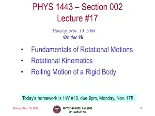 PHYS 1443 – Section 002 Lecture #17