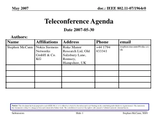 Teleconference Agenda