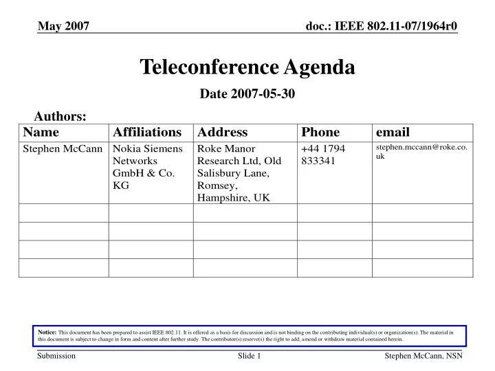 teleconference agenda