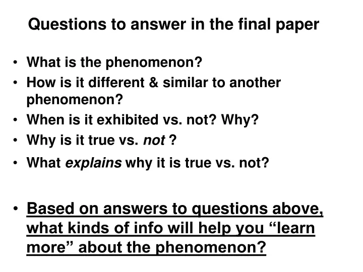 questions to answer in the final paper