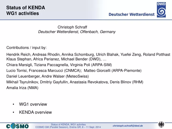 status of kenda wg1 activities