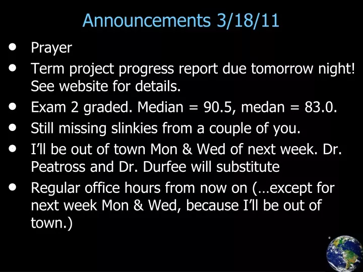 announcements 3 18 11