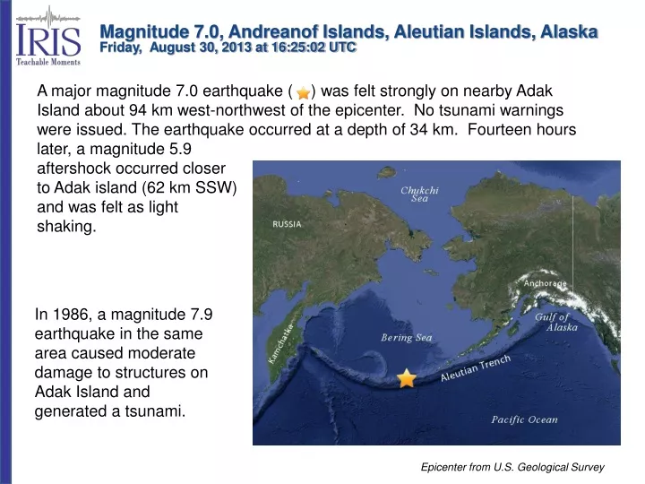 magnitude 7 0 andreanof islands aleutian islands