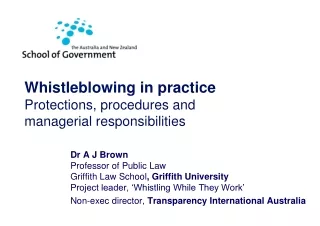 Whistleblowing in practice Protections, procedures and managerial responsibilities