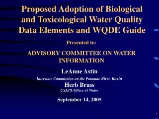Proposed Adoption of Biological and Toxicological Water Quality Data Elements and WQDE Guide