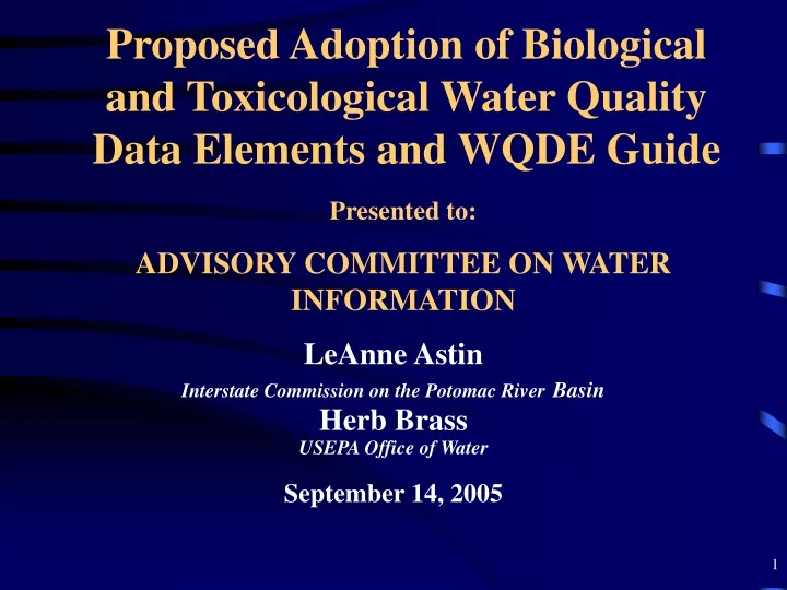 proposed adoption of biological and toxicological water quality data elements and wqde guide