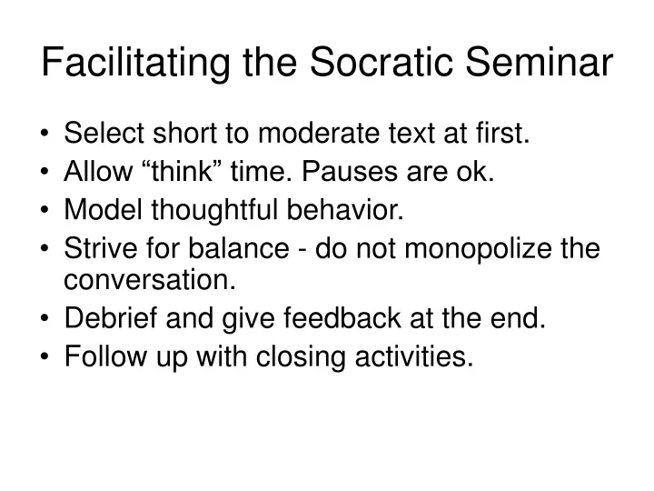 facilitating the socratic seminar