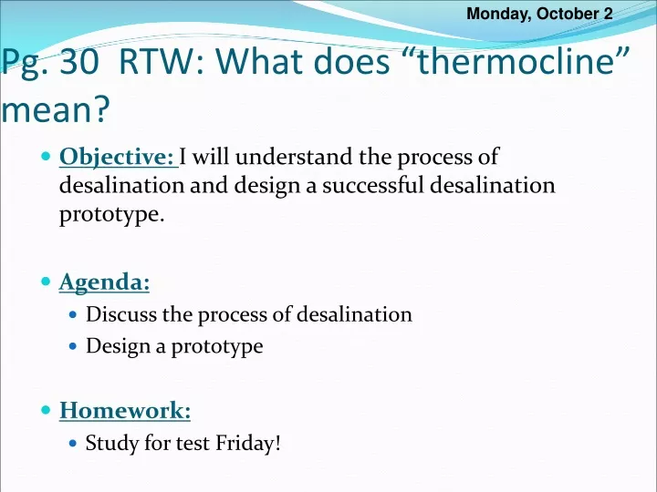 pg 30 rtw what does thermocline mean