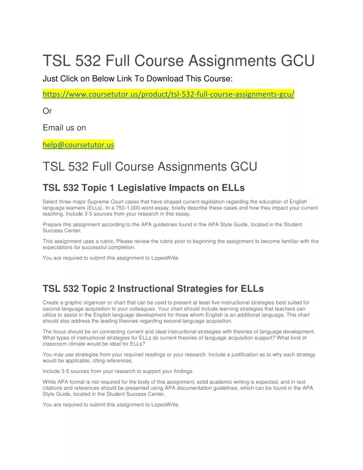 tsl 532 full course assignments gcu